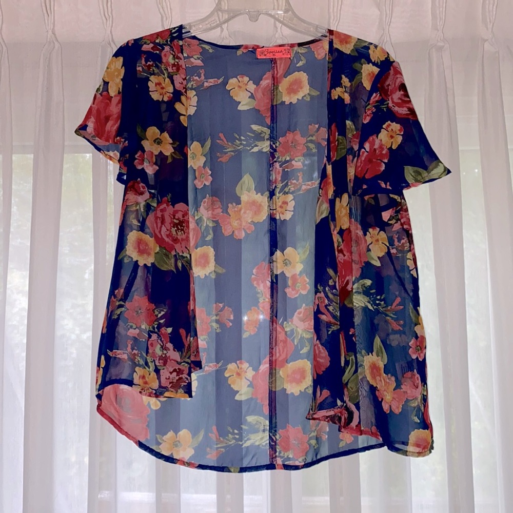 Spoiled Blue Flowered Open Blouse